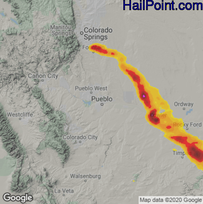 Hail Map for Pueblo, CO Region on June 22, 2026