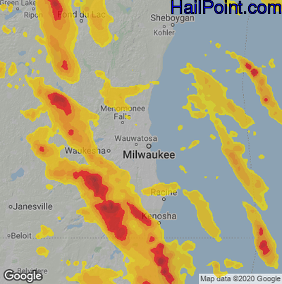 Hail Map for Milwaukee, WI Region on July 27, 2026 