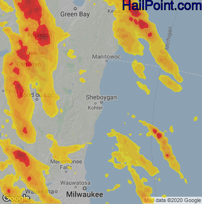 Hail Map for Sheboygan, WI Region on July 27, 2026 