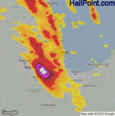 Hail Map for Chicago, IL Region on July 27, 2026 