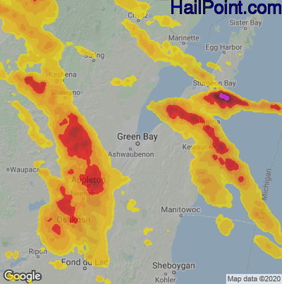 Hail Map for Green Bay, WI Region on July 27, 2026 