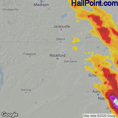 Hail Map for Rockford, IL Region on July 27, 2026 