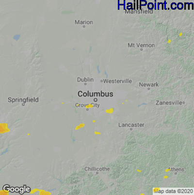 Hail Map for Columbus, OH Region on August 7, 2026