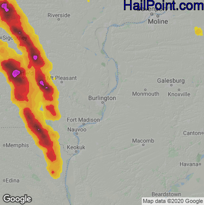Hail Map for Burlington, IA Region on August 7, 2026
