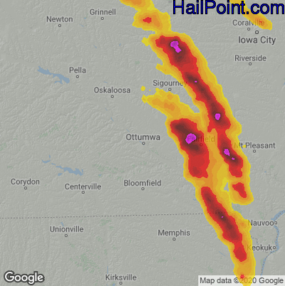 Hail Map for Ottumwa, IA Region on August 7, 2026