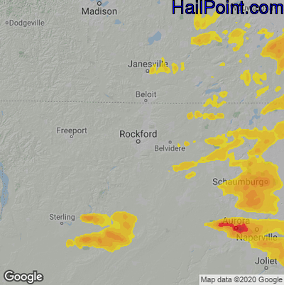 Hail Map for Rockford, IL Region on August 9, 2026