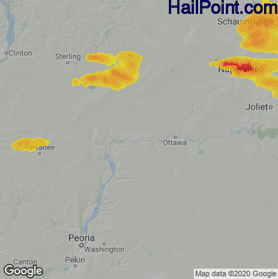Hail Map for Peru, IL Region on August 9, 2026