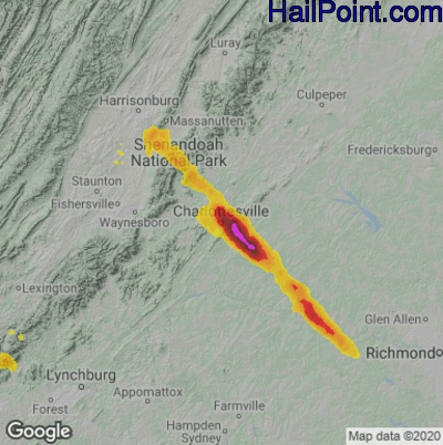 Hail Map for Charlotttesville, VA Region on August 14, 2026