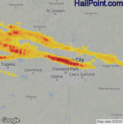 Hail Map for Kansas City, KS Region on August 19, 2026