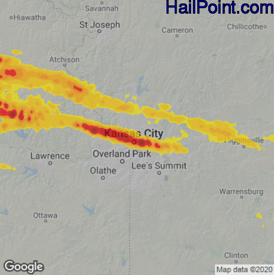 Hail Map for Kansas City, MO Region on August 19, 2026