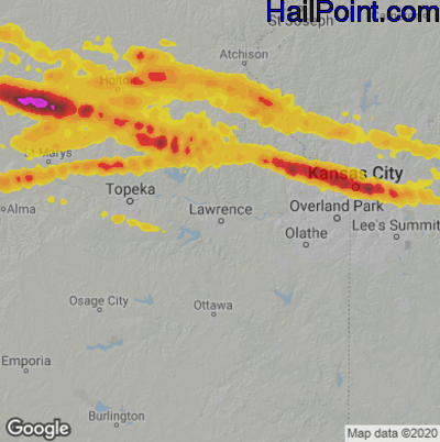 Hail Map for Lawerence, KS Region on August 19, 2026