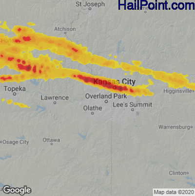 Hail Map for Shawnee, KS Region on August 19, 2026