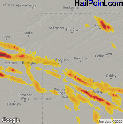 Hail Map for Goodland, KS Region on August 19, 2026