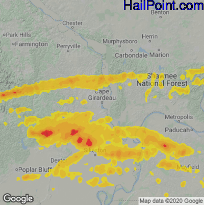 Hail Map for Cape Girardeau, MO Region on August 20, 2026