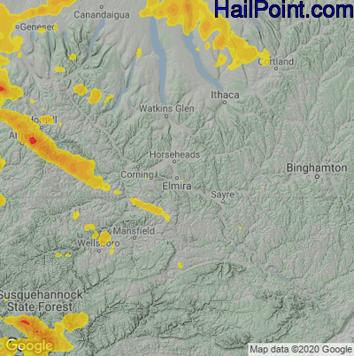 Hail Map for Elmira, NY Region on September 2, 2026