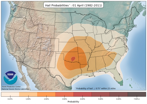 Hail Climatology Probabilities for April 1st